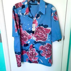 Mens short-sleeve Perry Ellis Button Front XXL Shirt Blue/Pink Colors